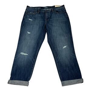 LOFT Jeans Women's 30/10 Blue Boyfriend Slouchy Fit Distressed Rolled Cuff NWT